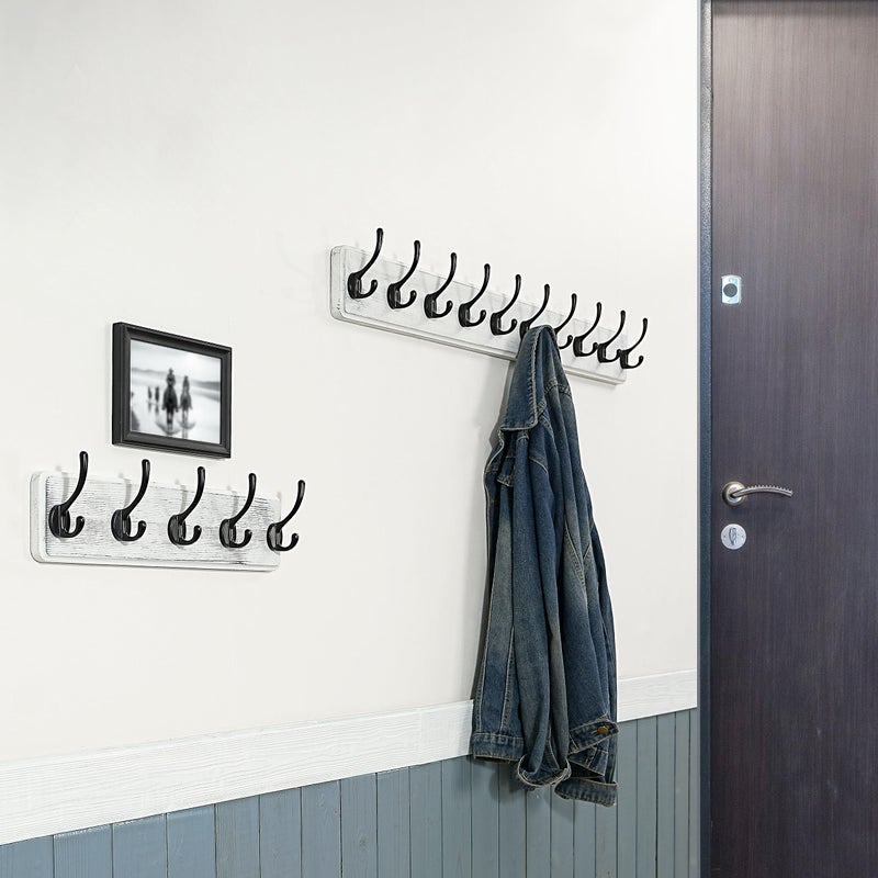 WEBI Coat Rack Wall Mount,Coat Hanger Wall,16" Hole to Hole,Coat Hooks Wall Mounted,Hook Rack Rail,5 Hooks for Hanging Coats,Hats,Jacket,Clothes,Entryway,Black/White - Image 3